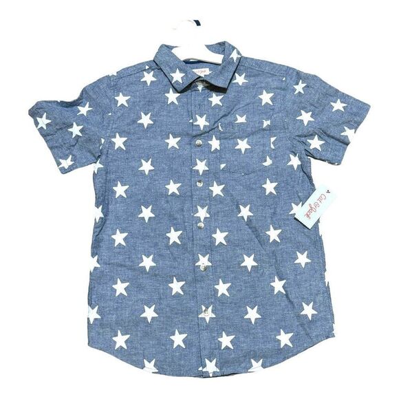 Lot of 2 NEW Cat & Jack Boys Button-Down Shirts L 12 14 Red Plaid & Blue Stars - Picture 2 of 10